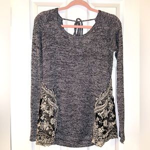 Charming Charlie Grey Sweater with Lace Side Detailing